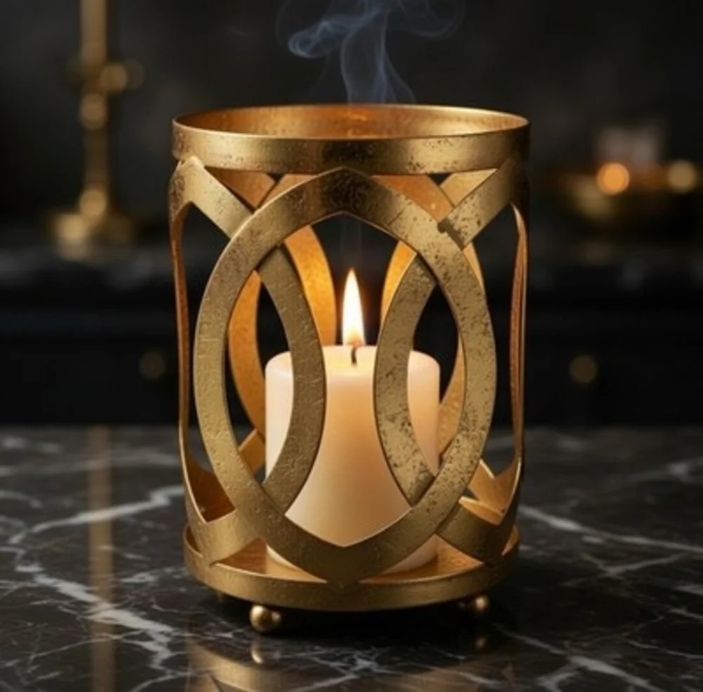 Stylish Shabby Gold Metal Interwoven Design Candle Holder Stand Base 6.5